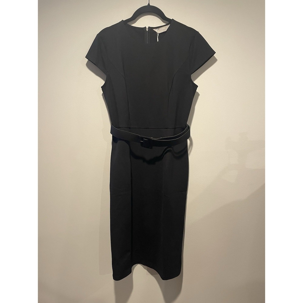 Hobemty Dress Womens Small Black Dressy Short Sleeve Belted Pencil Office  NEW